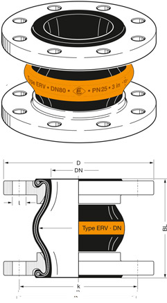Схема резинового компенсатора Elaflex ERV-OR